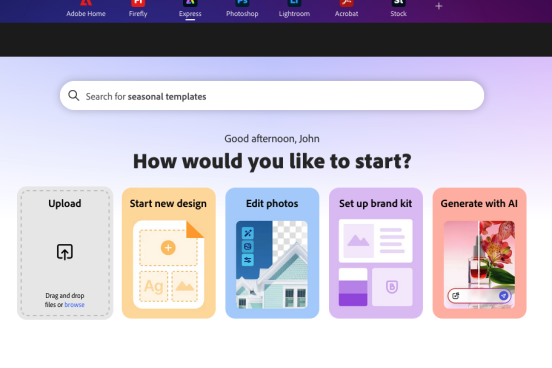 Image of Adobe Express home page