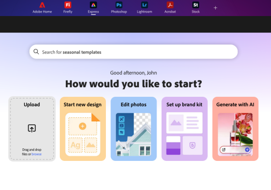 Image of Adobe Express home page